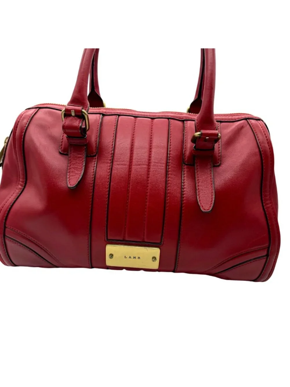 VTG LAMB red leather satchel hand bag Gwen Stefani barrel bag top handle pockets